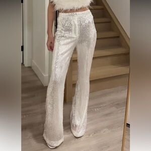 12th Tribe Genevieve White Sequin Trousers